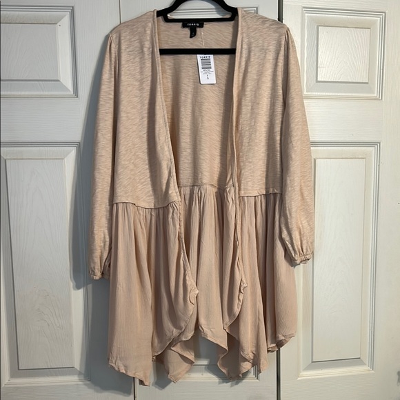 TORRID NWT Size Large 12 0 Hanky Hem Kimono Tan Mixed Media Cardigan Henley - Picture 2 of 9